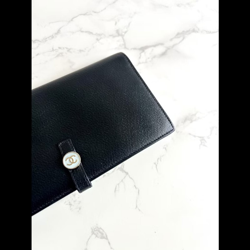 【LA LUNE】中古包 Chanel黑藍色皮革拼色長夾 皮夾 錢包 二手包 小包 古董包-4