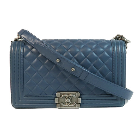 CHANEL 羊皮皮革Boy 25銀扣鏈帶肩背袋