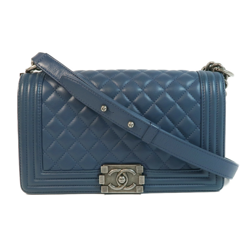 CHANEL 羊皮皮革Boy 25銀扣鏈帶肩背袋-0