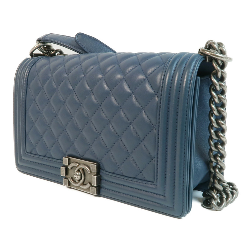 CHANEL 羊皮皮革Boy 25銀扣鏈帶肩背袋-2