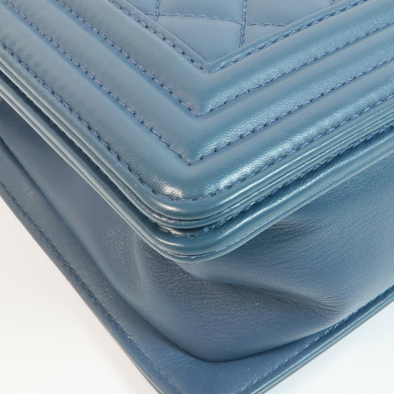 CHANEL 羊皮皮革Boy 25銀扣鏈帶肩背袋-12