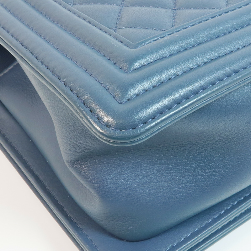 CHANEL 羊皮皮革Boy 25銀扣鏈帶肩背袋-14