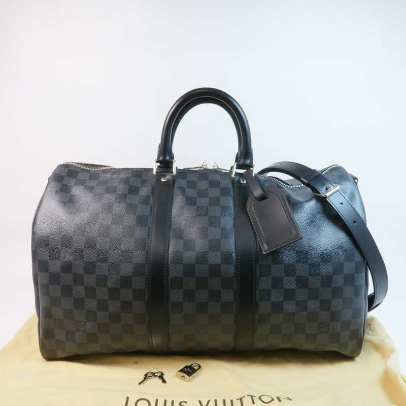 LOUIS VUITTON Damier Graphite Keepall 45 Bandouliere銀扣手挽肩背兩用袋-8