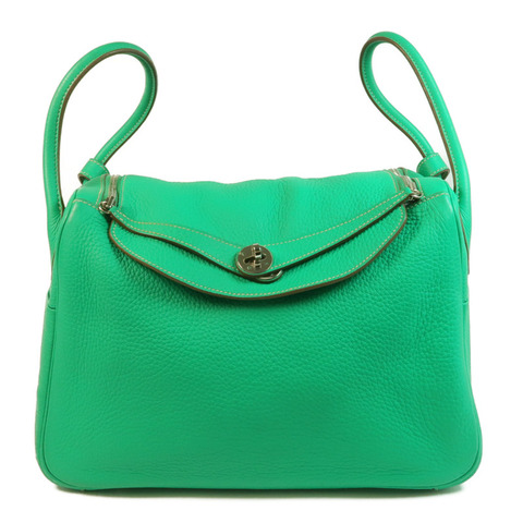 HERMES Clemence皮革Lindy 34銀扣手挽肩背兩用袋Menthe/Gris Tourterelle