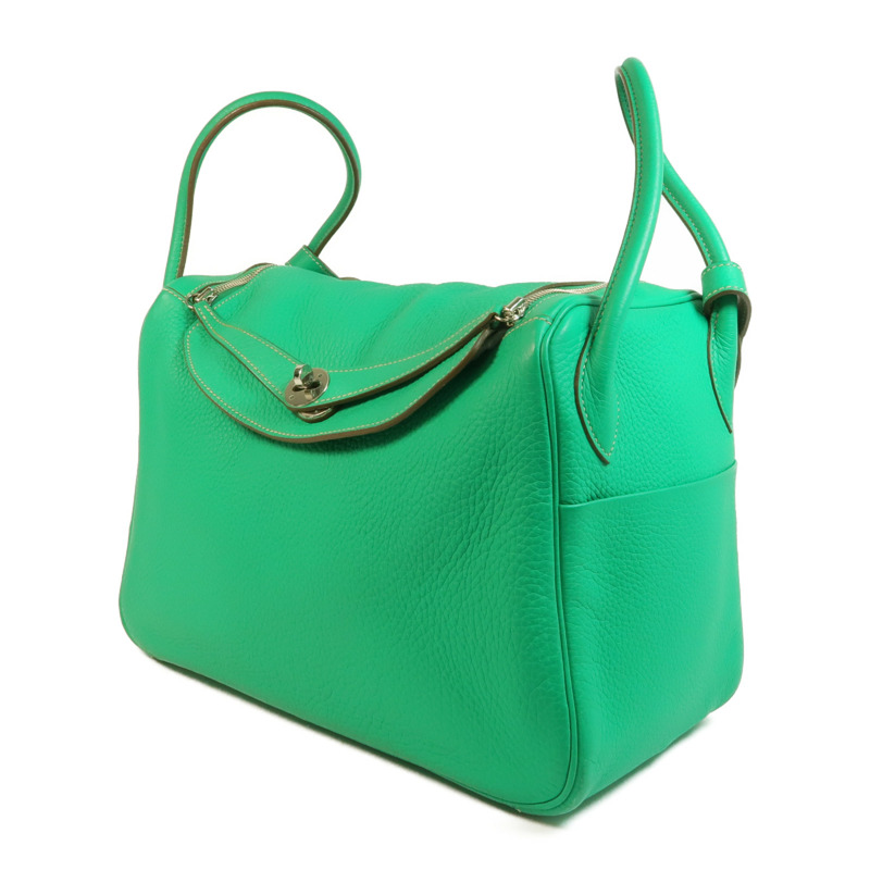 HERMES Clemence皮革Lindy 34銀扣手挽肩背兩用袋Menthe/Gris Tourterelle-2