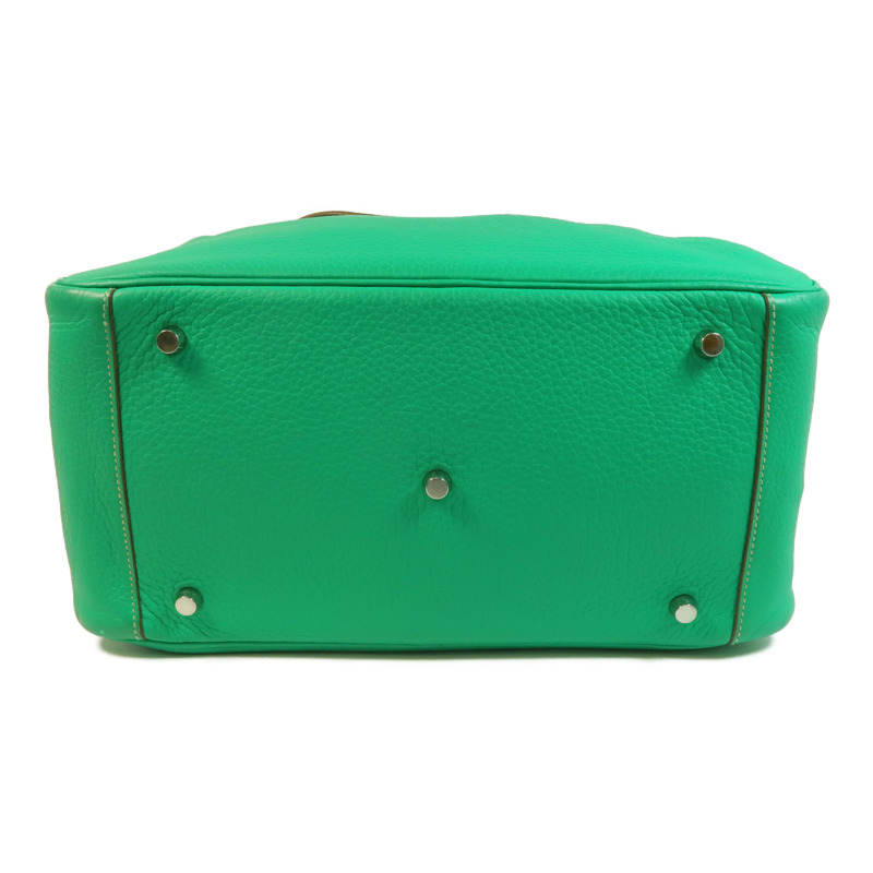 HERMES Clemence皮革Lindy 34銀扣手挽肩背兩用袋Menthe/Gris Tourterelle-3