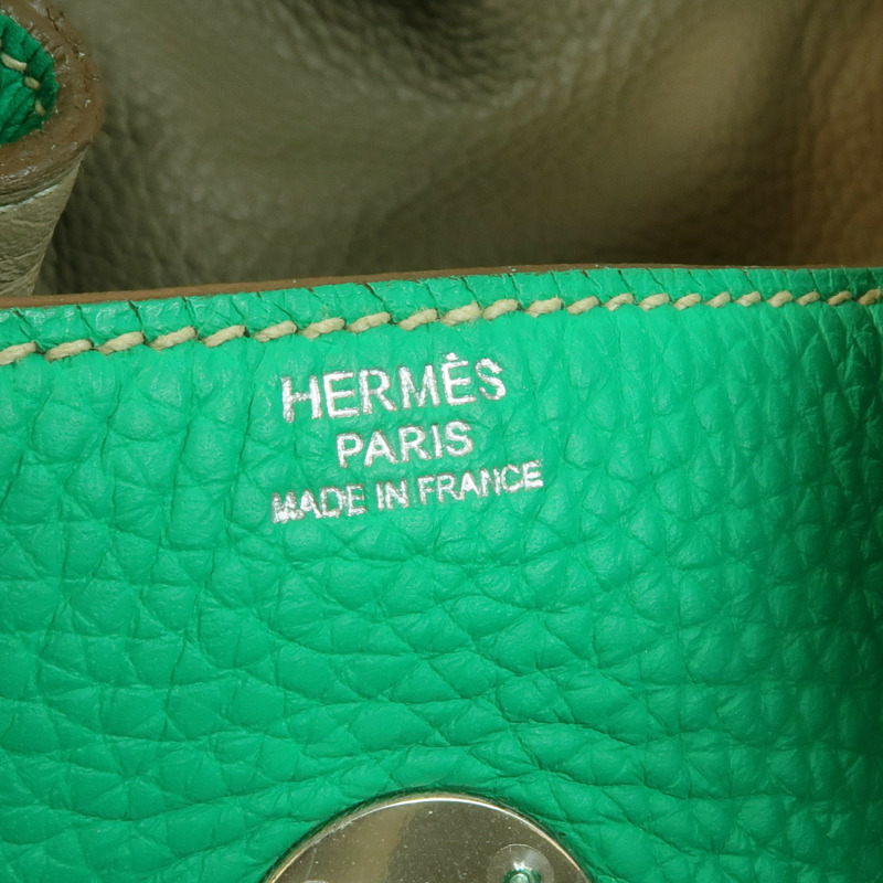 HERMES Clemence皮革Lindy 34銀扣手挽肩背兩用袋Menthe/Gris Tourterelle-5