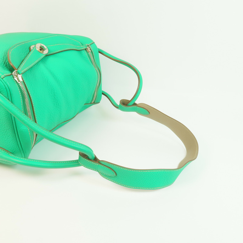 HERMES Clemence皮革Lindy 34銀扣手挽肩背兩用袋Menthe/Gris Tourterelle-7