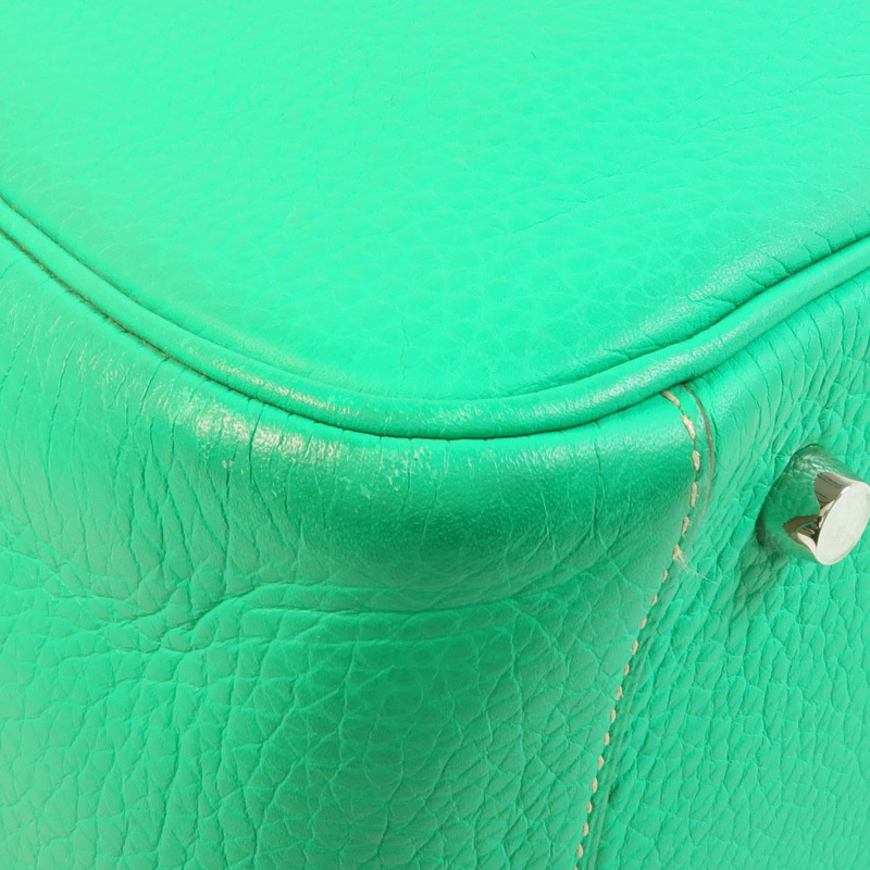 HERMES Clemence皮革Lindy 34銀扣手挽肩背兩用袋Menthe/Gris Tourterelle-9