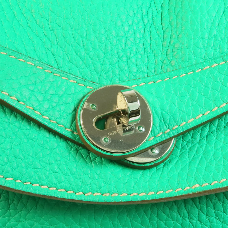 HERMES Clemence皮革Lindy 34銀扣手挽肩背兩用袋Menthe/Gris Tourterelle-12