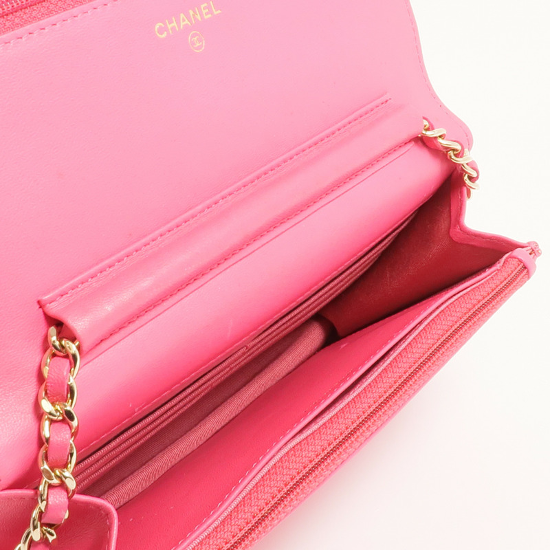 CHANEL 羊皮皮革WOC Wallet On Chain Shoulder Bag金扣鏈帶肩背袋-4