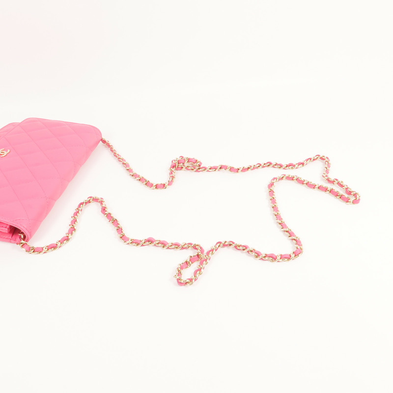 CHANEL 羊皮皮革WOC Wallet On Chain Shoulder Bag金扣鏈帶肩背袋-8