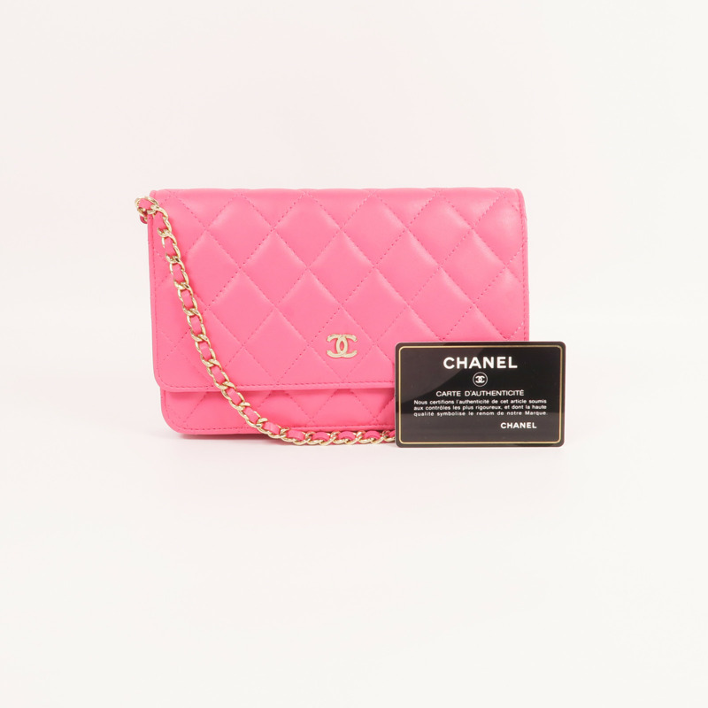 CHANEL 羊皮皮革WOC Wallet On Chain Shoulder Bag金扣鏈帶肩背袋-9