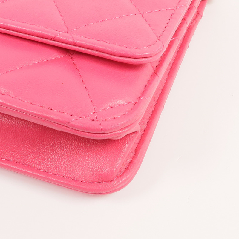 CHANEL 羊皮皮革WOC Wallet On Chain Shoulder Bag金扣鏈帶肩背袋-12