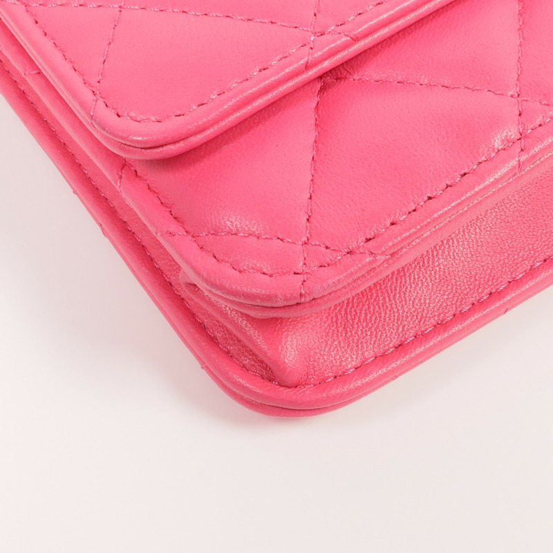 CHANEL 羊皮皮革WOC Wallet On Chain Shoulder Bag金扣鏈帶肩背袋-13