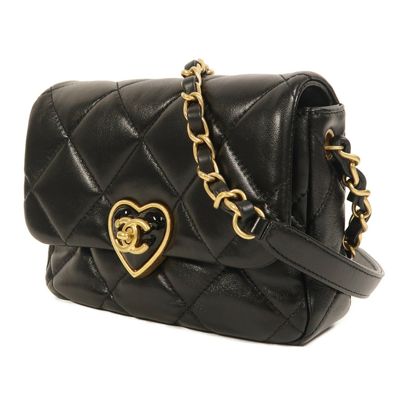 CHANEL 羊皮皮革Coco Love金扣鏈帶肩背袋-2