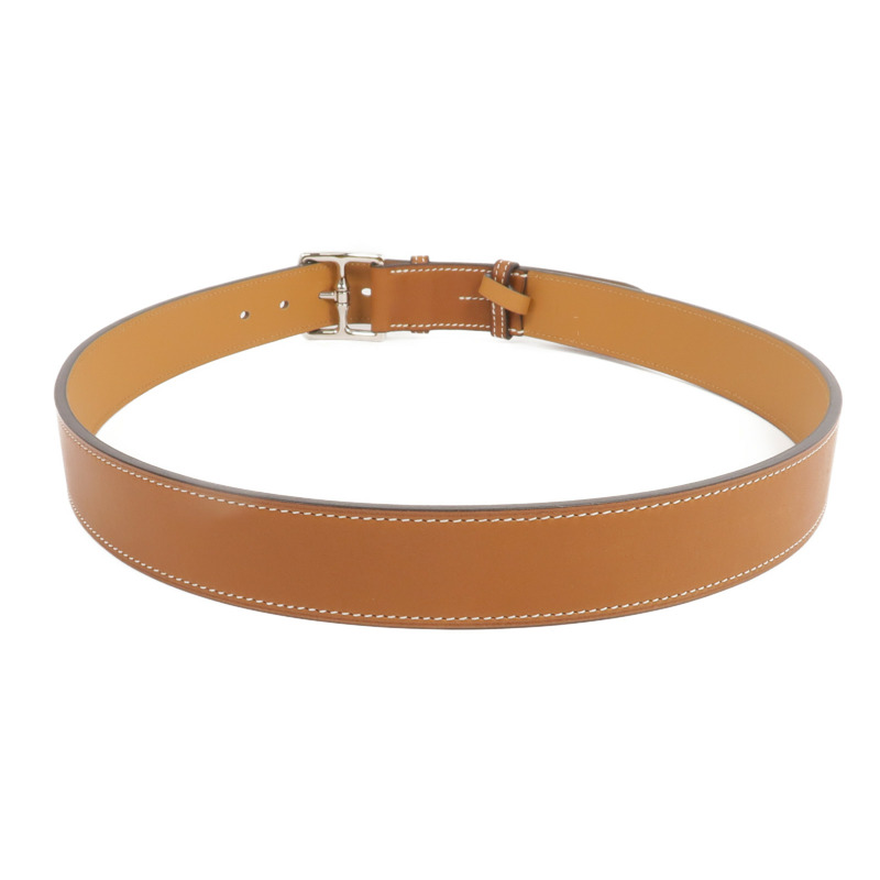 HERMES Barenia皮革Etriviere 32 Belt銀扣皮帶Gold-2