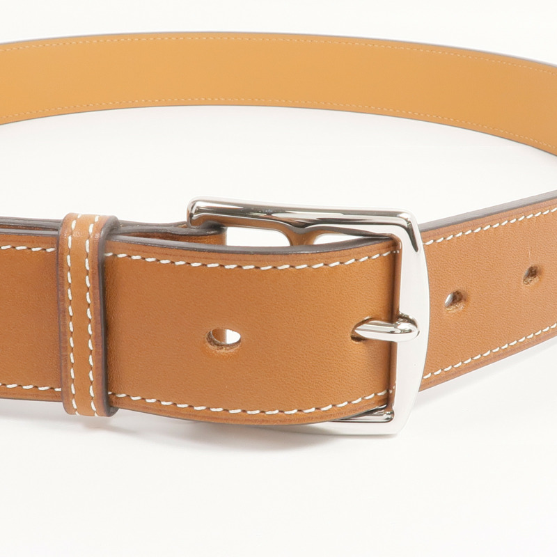 HERMES Barenia皮革Etriviere 32 Belt銀扣皮帶Gold-3