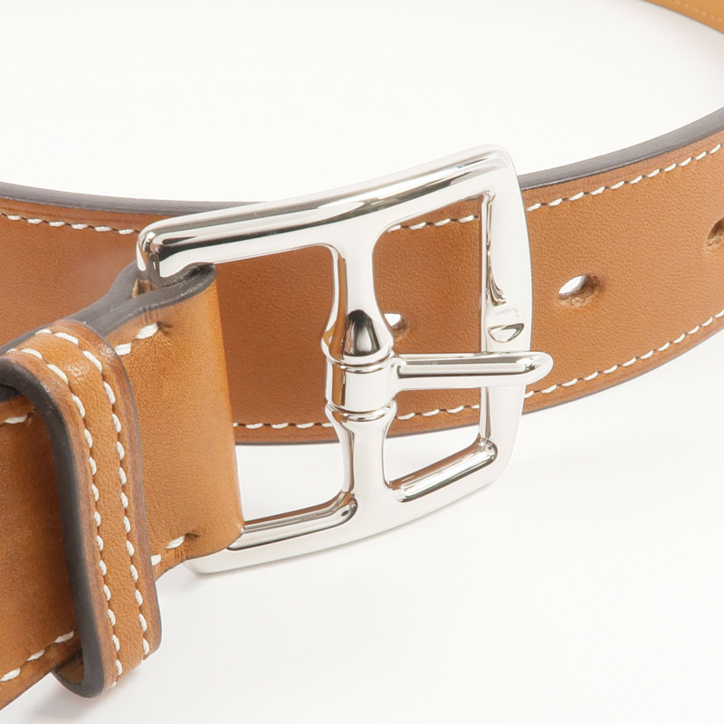 HERMES Barenia皮革Etriviere 32 Belt銀扣皮帶Gold-4