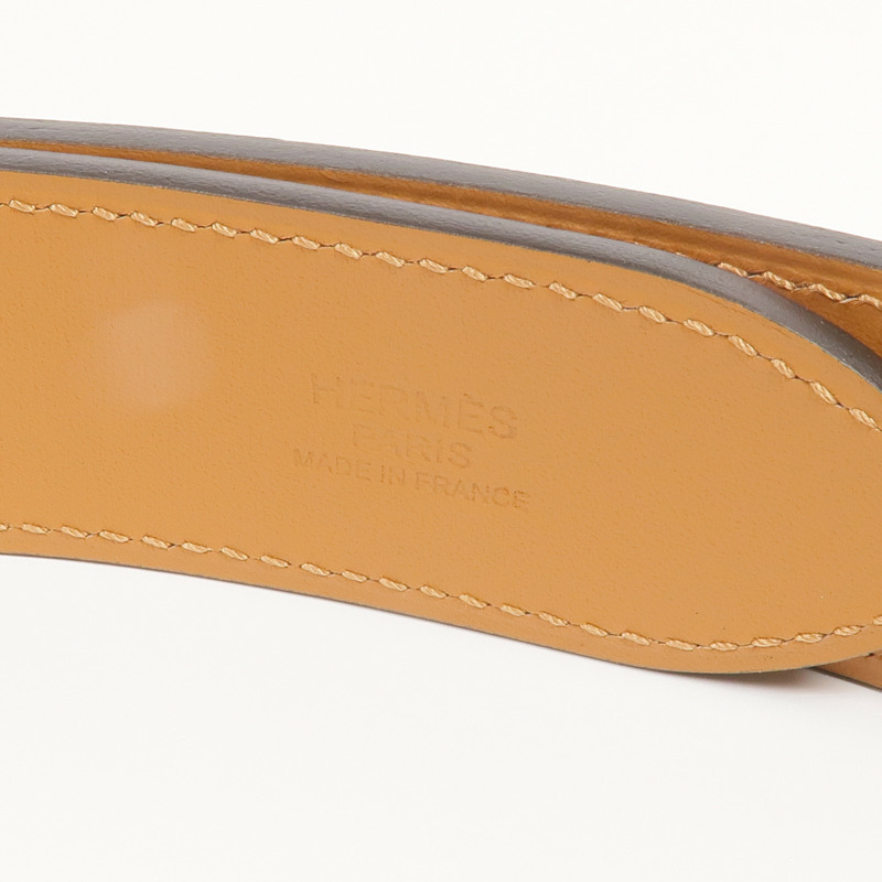 HERMES Barenia皮革Etriviere 32 Belt銀扣皮帶Gold-5