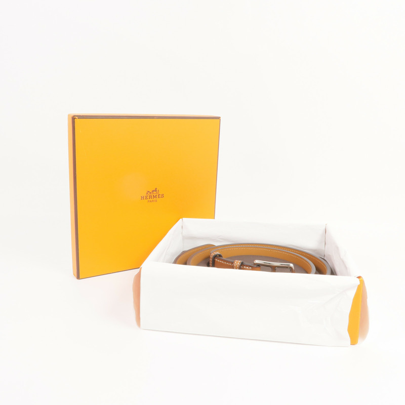 HERMES Barenia皮革Etriviere 32 Belt銀扣皮帶Gold-7