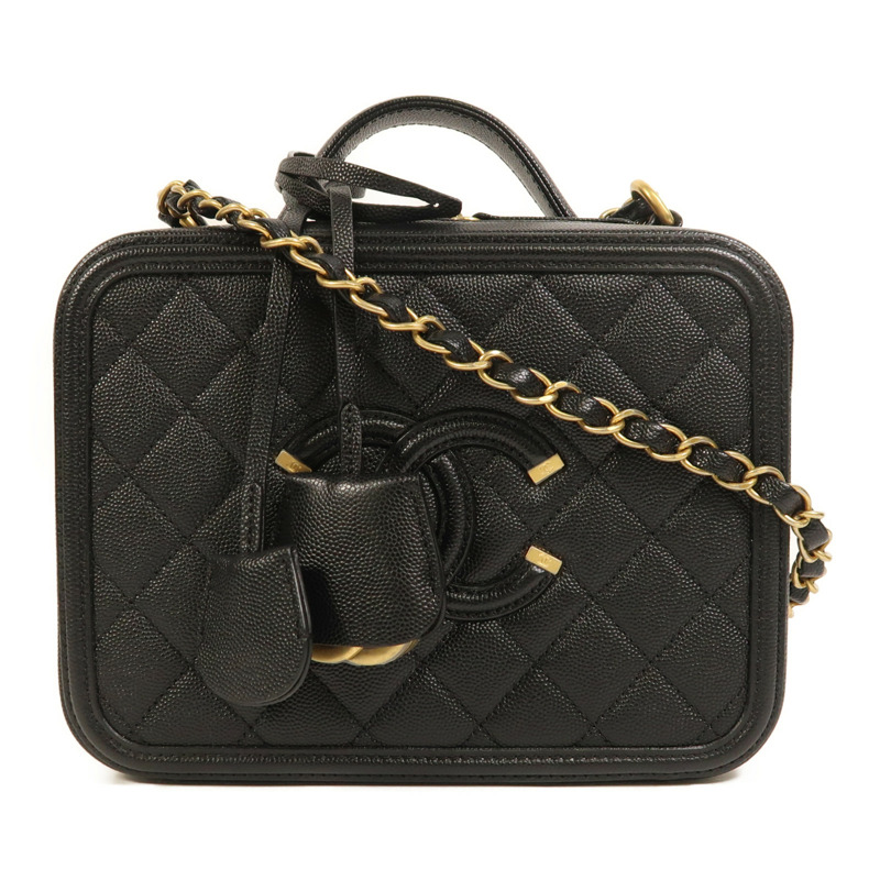 CHANEL 牛皮皮革Filigree Vanity Case金扣手挽肩背兩用袋-0