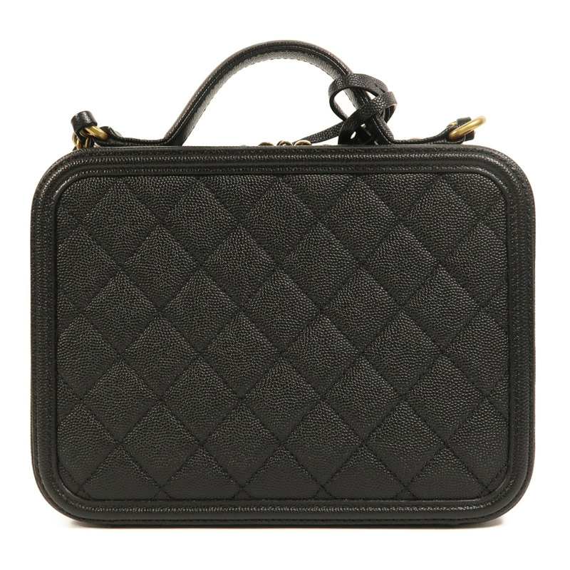 CHANEL 牛皮皮革Filigree Vanity Case金扣手挽肩背兩用袋-1