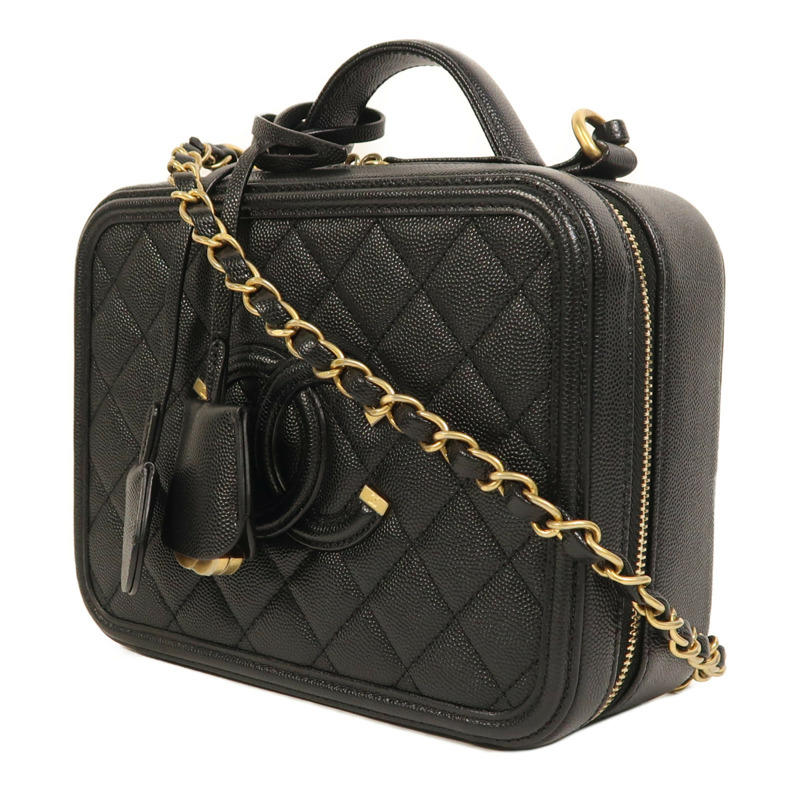 CHANEL 牛皮皮革Filigree Vanity Case金扣手挽肩背兩用袋-2