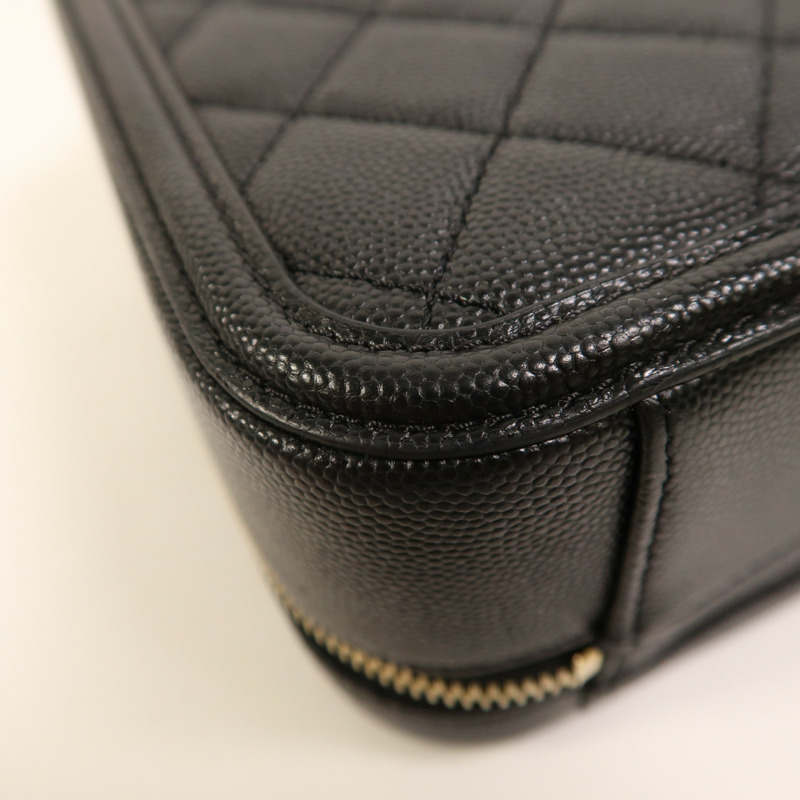 CHANEL 牛皮皮革Filigree Vanity Case金扣手挽肩背兩用袋-7