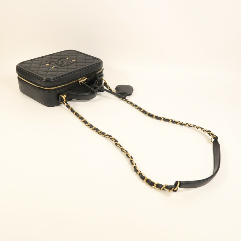 CHANEL 牛皮皮革Filigree Vanity Case金扣手挽肩背兩用袋-8