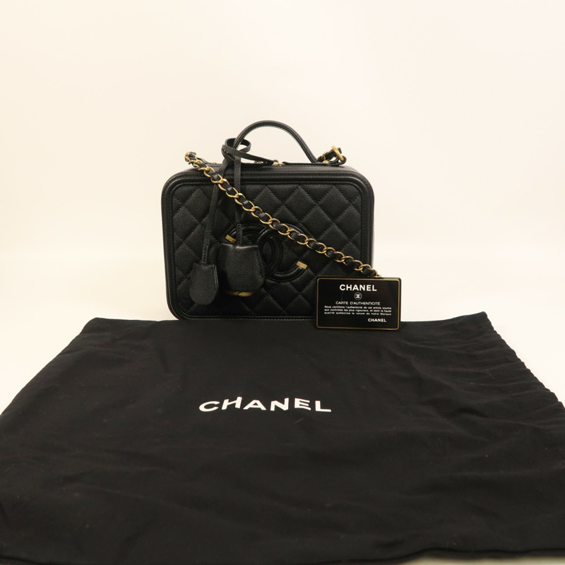 CHANEL 牛皮皮革Filigree Vanity Case金扣手挽肩背兩用袋-15