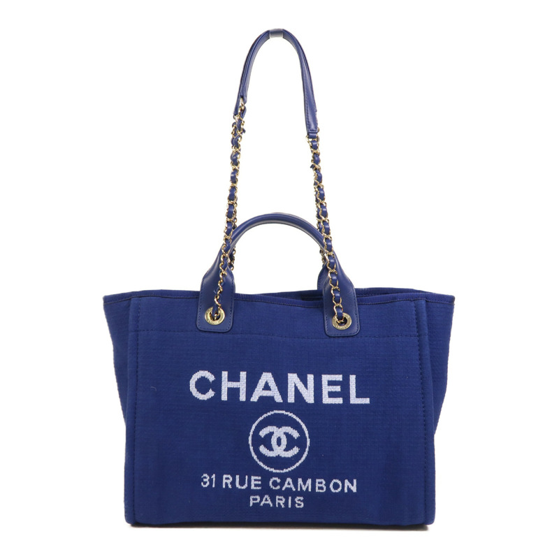 CHANEL 帆布Deauville Tote金扣手挽肩背兩用袋-0