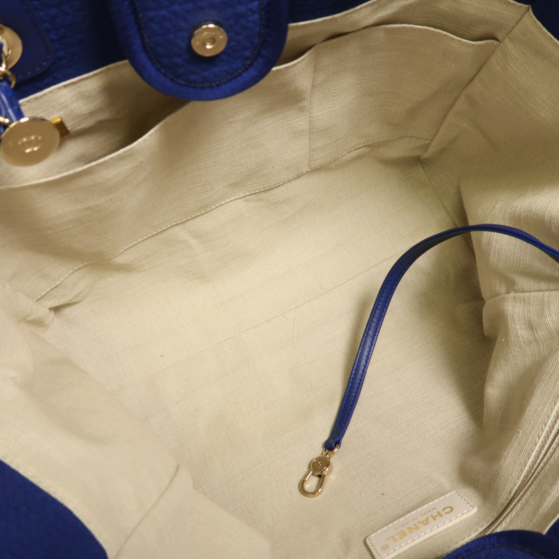 CHANEL 帆布Deauville Tote金扣手挽肩背兩用袋-9