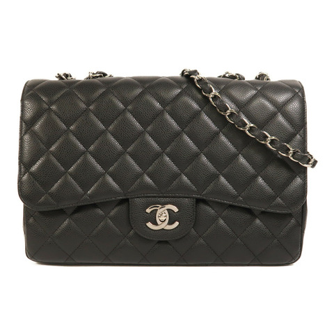 CHANEL 牛皮皮革Large Classic銀扣鏈帶肩背袋