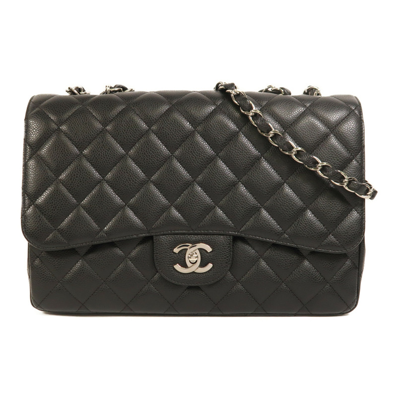 CHANEL 牛皮皮革Large Classic銀扣鏈帶肩背袋-0