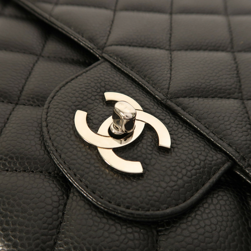 CHANEL 牛皮皮革Large Classic銀扣鏈帶肩背袋-9