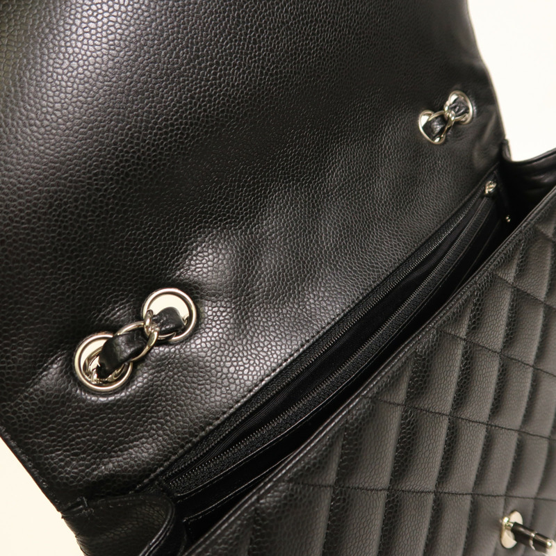 CHANEL 牛皮皮革Large Classic銀扣鏈帶肩背袋-10