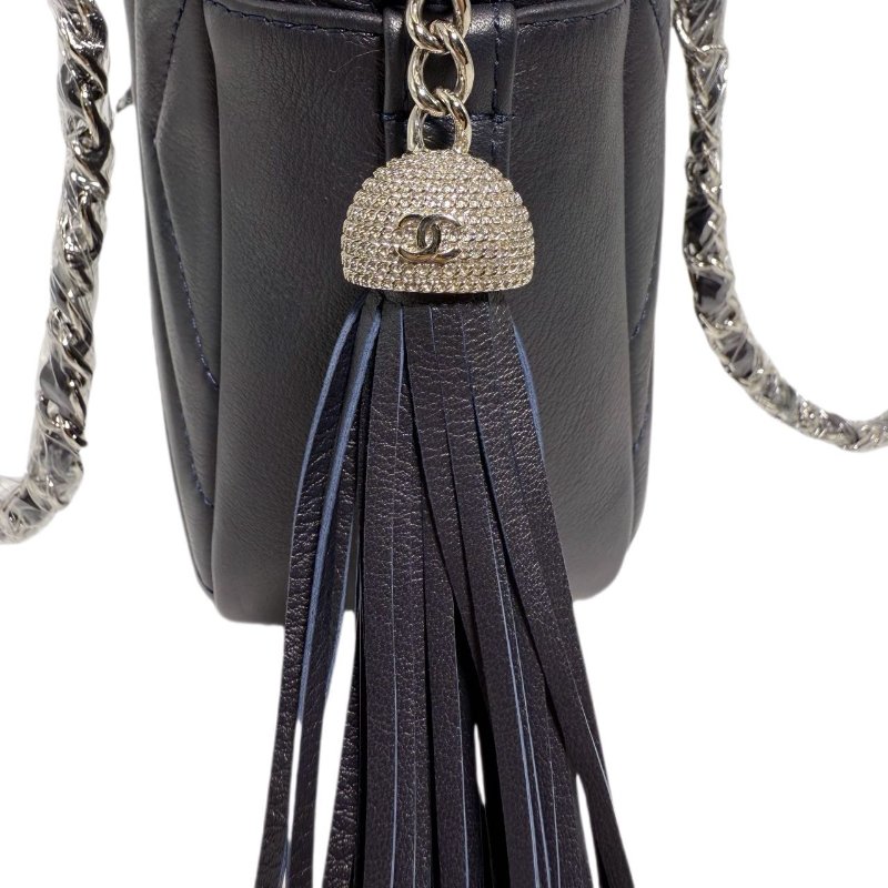 ［2318］香奈兒 Chanel Chevron Camera Bag 深藍色 小牛皮 中號 銀扣-5