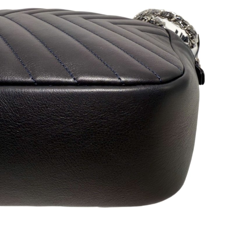 ［2318］香奈兒 Chanel Chevron Camera Bag 深藍色 小牛皮 中號 銀扣-7