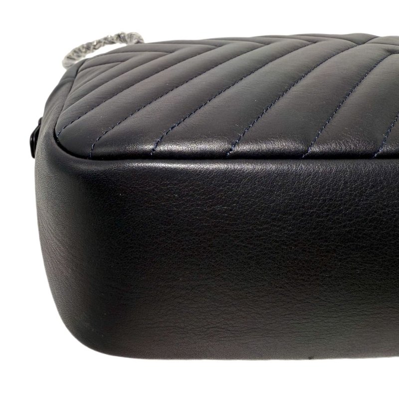 ［2318］香奈兒 Chanel Chevron Camera Bag 深藍色 小牛皮 中號 銀扣-8