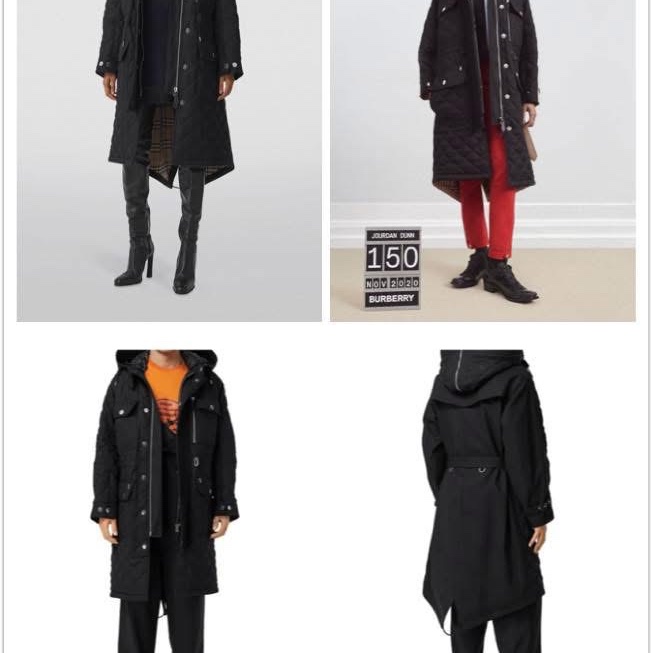 BURBERRY英國黑色絎縫拼接風衣S-1