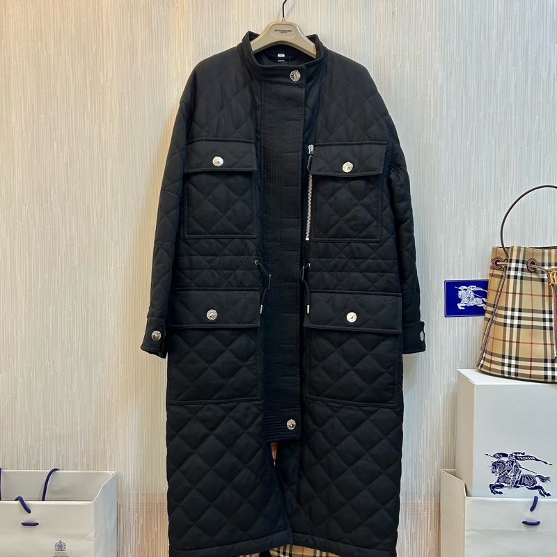BURBERRY英國黑色絎縫拼接風衣S-3