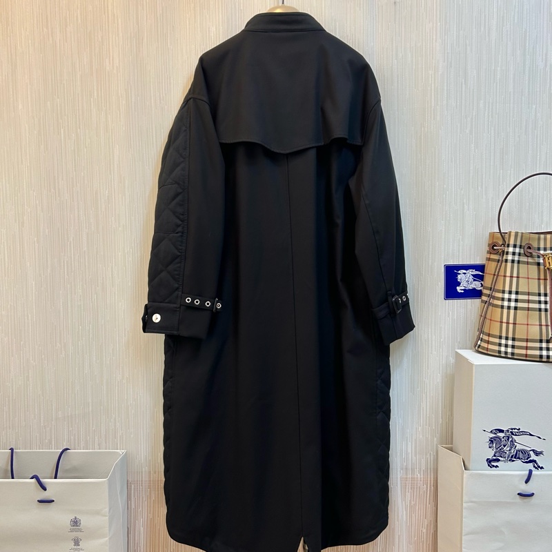 BURBERRY英國黑色絎縫拼接風衣S-4