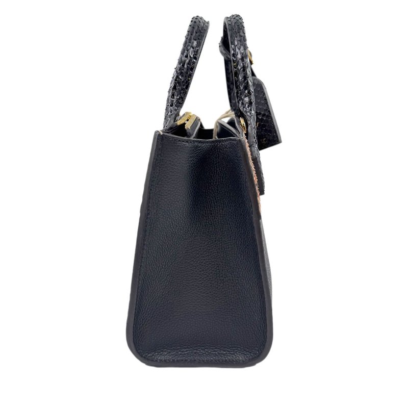 【2056】 路易威登 Louis Vuitton Capucines 黑色（蛇皮&牛皮拼接）手提包 中號 金扣-3