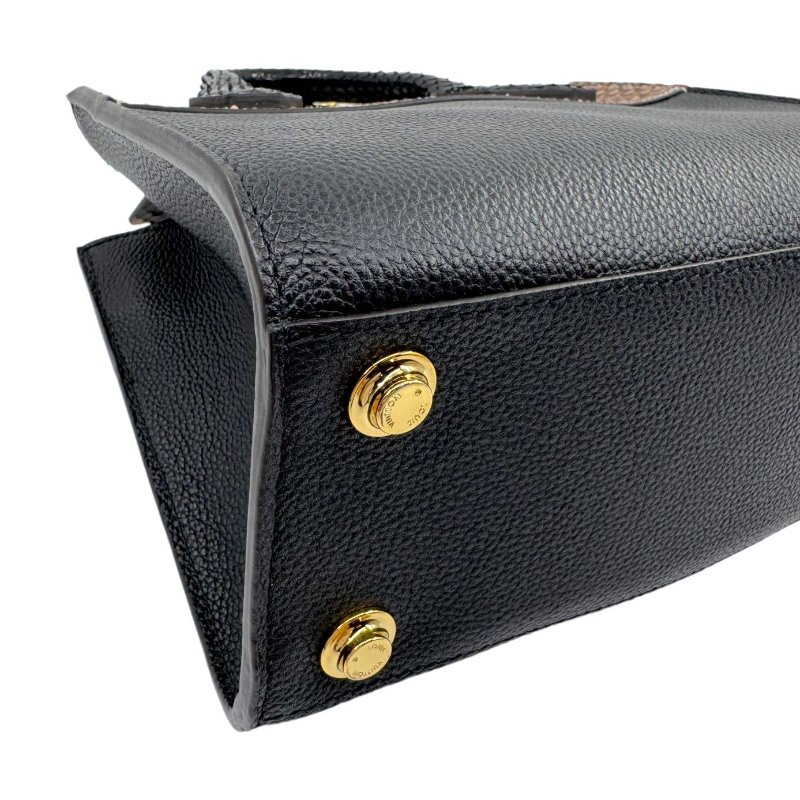 【2056】 路易威登 Louis Vuitton Capucines 黑色（蛇皮&牛皮拼接）手提包 中號 金扣-9