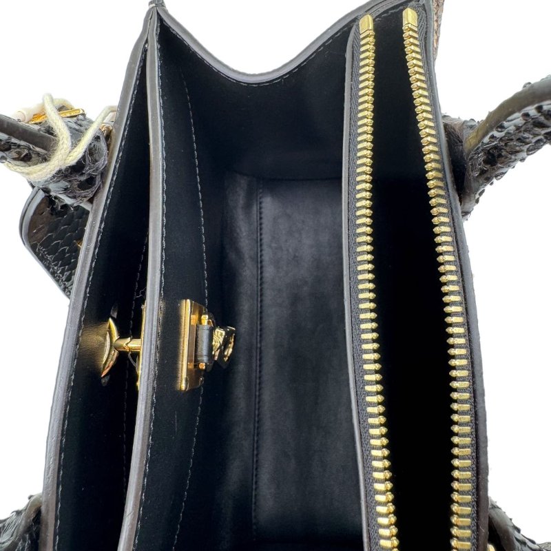 【2056】 路易威登 Louis Vuitton Capucines 黑色（蛇皮&牛皮拼接）手提包 中號 金扣-12