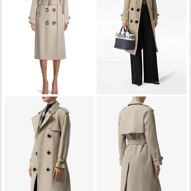 BURBERRY英國淺灰標誌圓形孔眼長風衣UK8-0