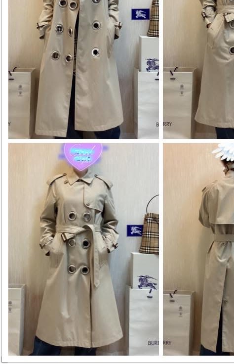 BURBERRY英國淺灰標誌圓形孔眼長風衣UK8-2