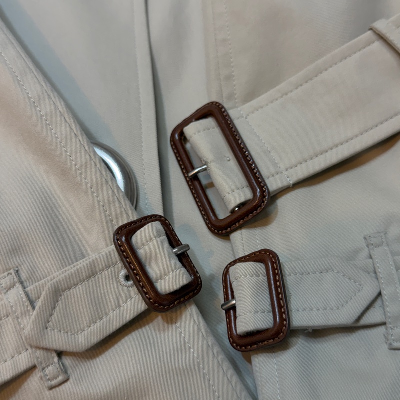 BURBERRY英國淺灰標誌圓形孔眼長風衣UK8-6