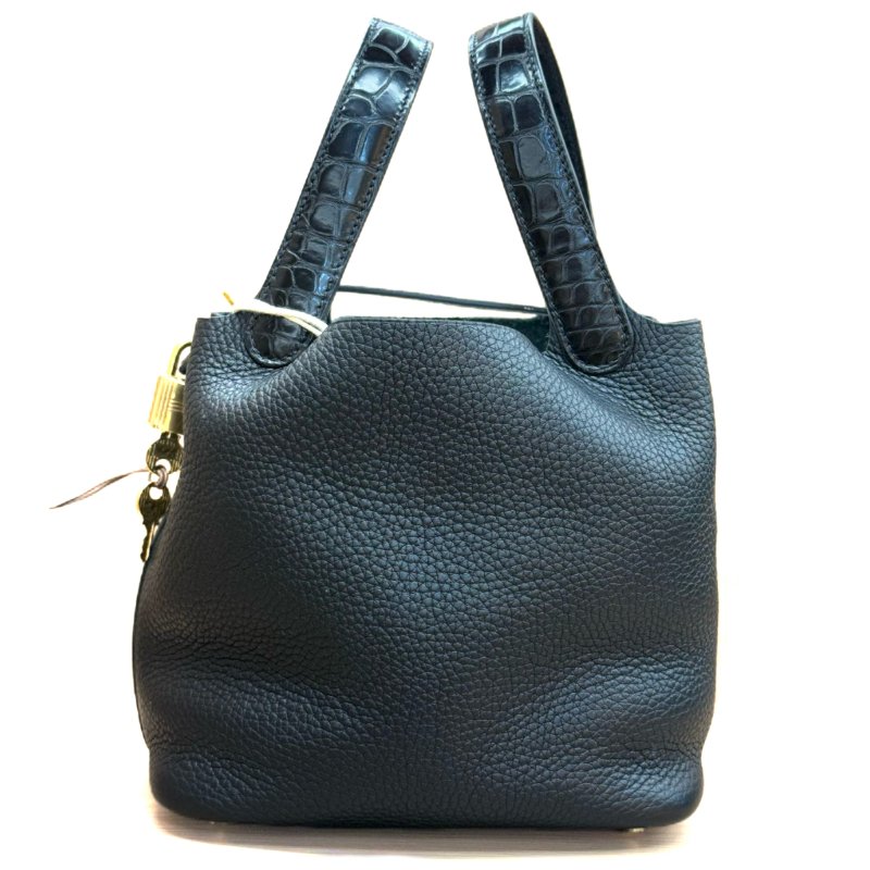 [3010］愛馬仕  Hermès Picotin 18 (黑金）手提包 Togo皮 金扣-0
